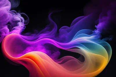 Abstract Colorful Smoke Waves On Black Background