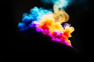 Vibrant Multi-Colored Smoke Cloud Against Black Background