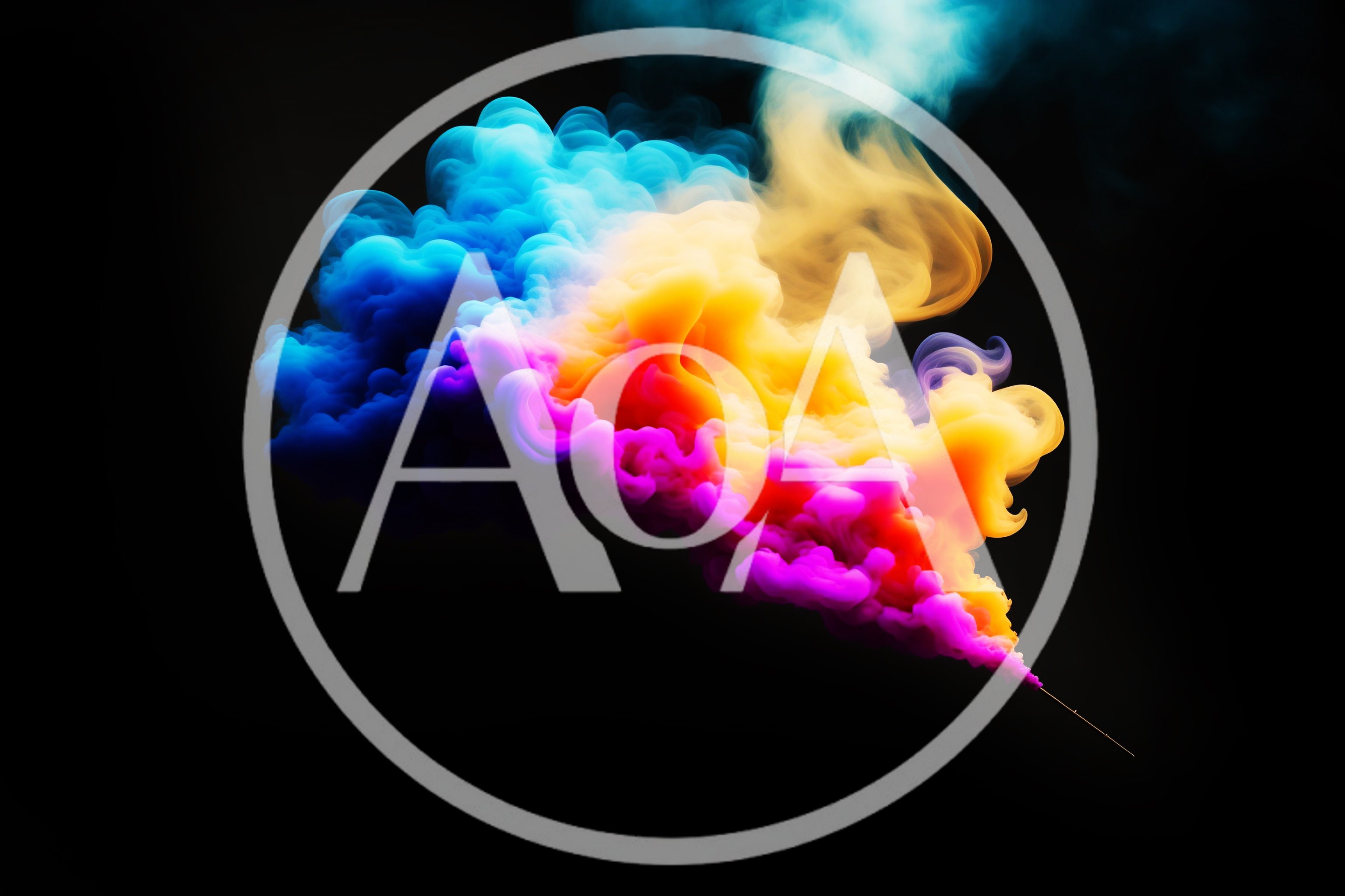 Vibrant Multi-Colored Smoke Cloud Against Black Background