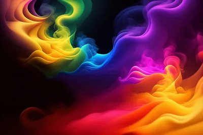 Abstract Colorful Smoke Swirls On Black Background