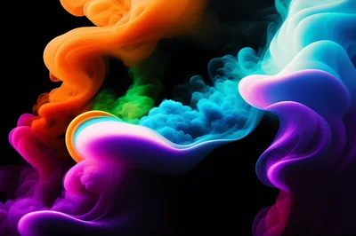 Abstract Colorful Smoke Swirls On Black Background