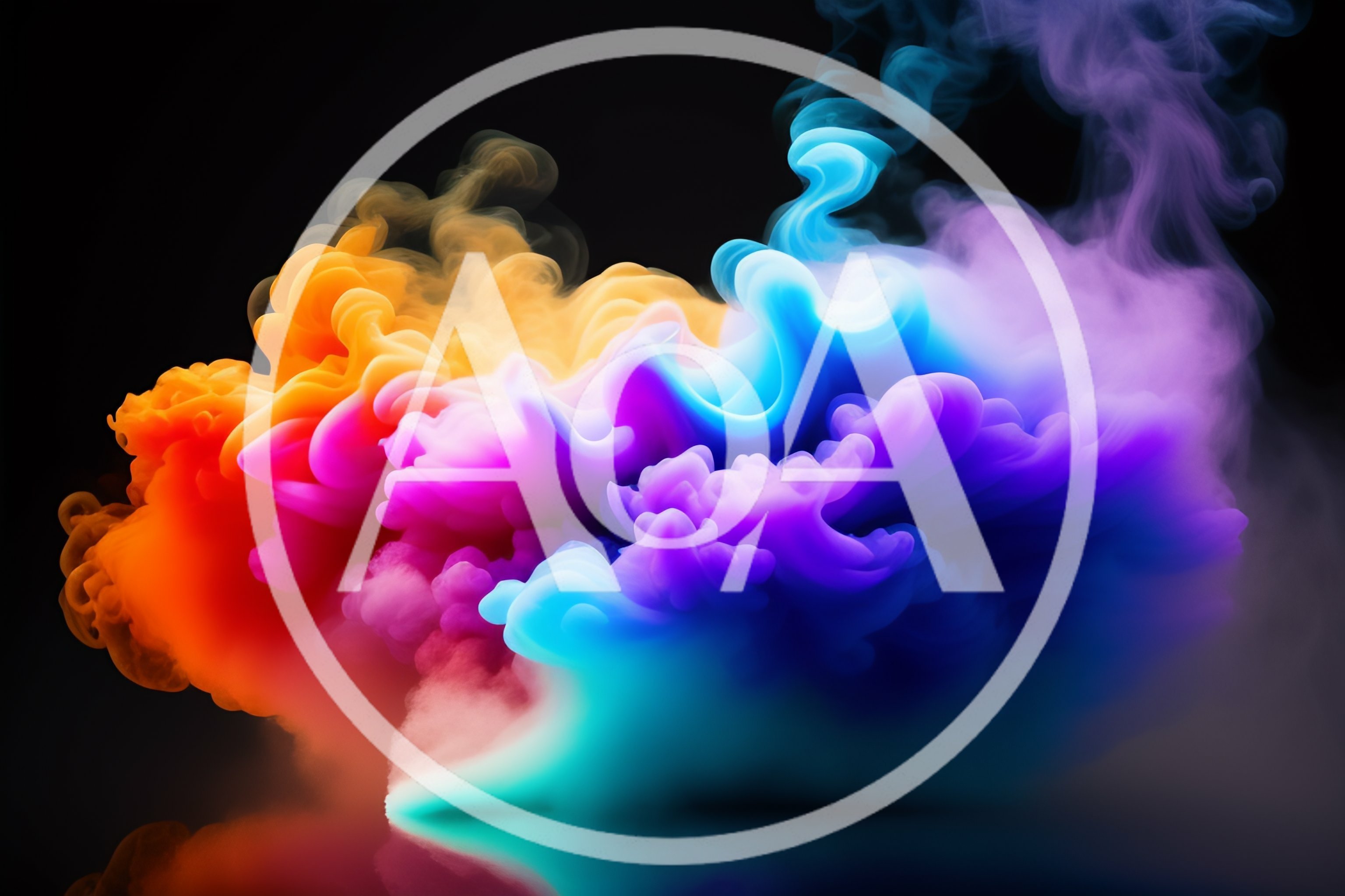 Abstract Colorful Smoke Clouds Swirling Against Black Background