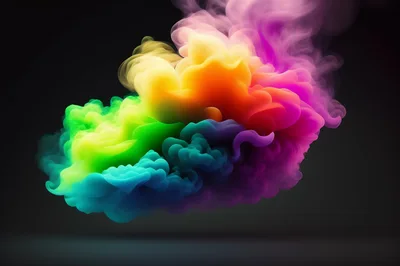 Vibrant Rainbow Colored Smoke Cloud On Black Background