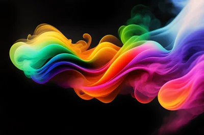 Abstract Rainbow Colored Smoke Swirls On Black Background