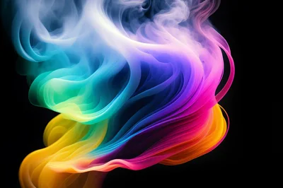 Abstract Colorful Smoke Swirls On Black Background