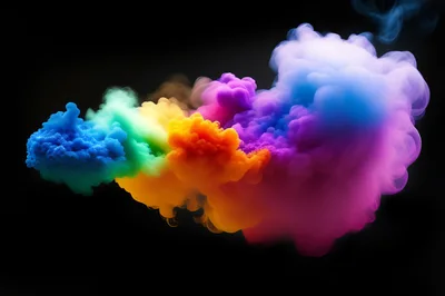 Vibrant Multi-Colored Smoke Clouds On Black Background