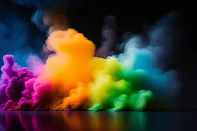 Vibrant Multi-Colored Smoke Clouds On Black Background