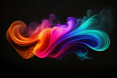 Abstract Colorful Smoke Swirls On Black Background