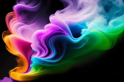 Abstract Colorful Smoke Swirls On Black Background