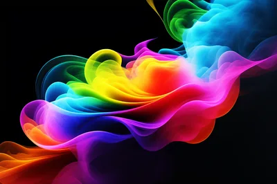 Abstract Rainbow Colored Smoke Swirls On Black Background
