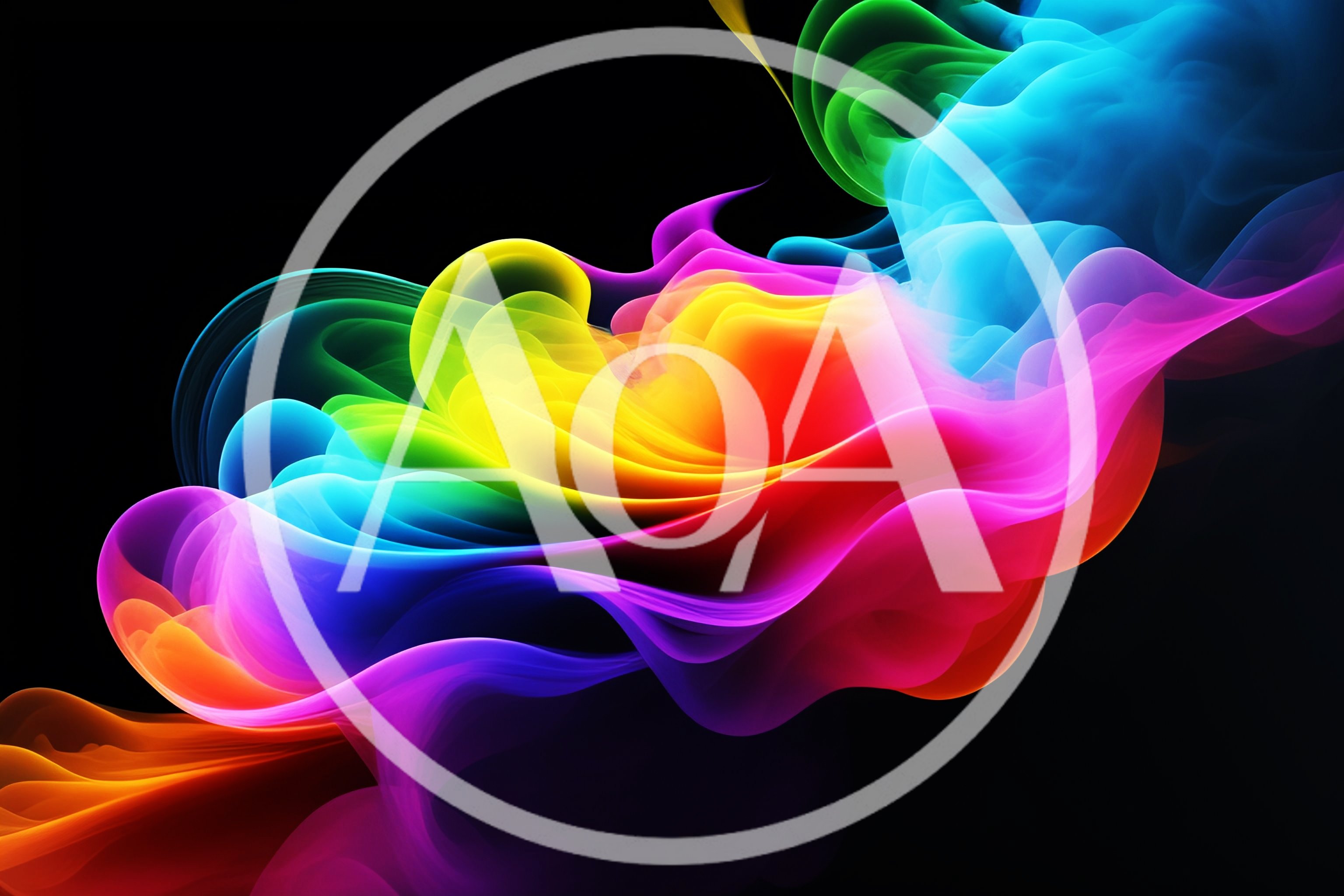 Abstract Rainbow Colored Smoke Swirls On Black Background