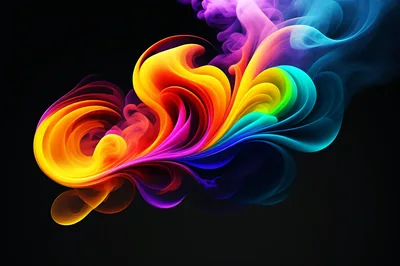 Abstract Rainbow Smoke Swirls On Black Background
