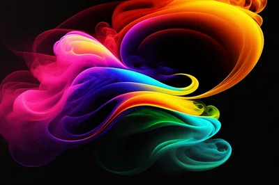 Abstract Rainbow Smoke Swirls On Black Background