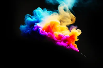 Abstract Colorful Smoke Clouds Swirling Against Black Background