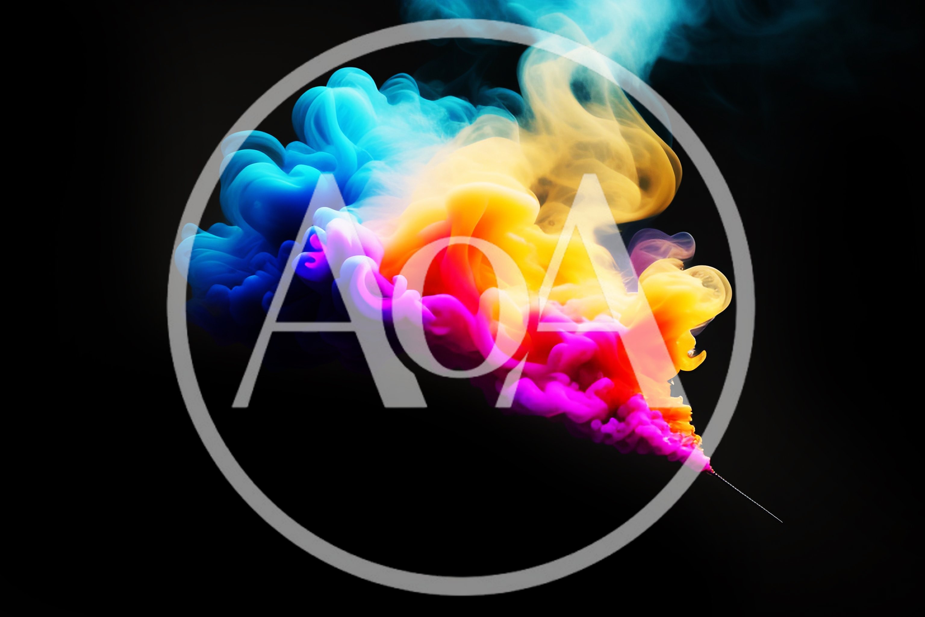 Abstract Colorful Smoke Clouds Swirling Against Black Background
