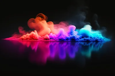 Vibrant Colorful Smoke Clouds Reflecting On Dark Surface