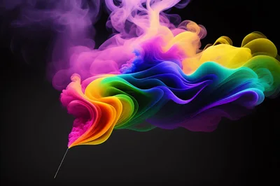 Abstract Rainbow Smoke Swirls On Black Background