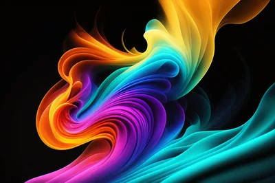 Abstract Colorful Fluid Waves On Black Background