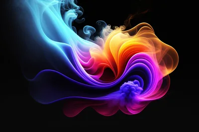 Abstract Swirling Colorful Smoke Clouds On Black Background