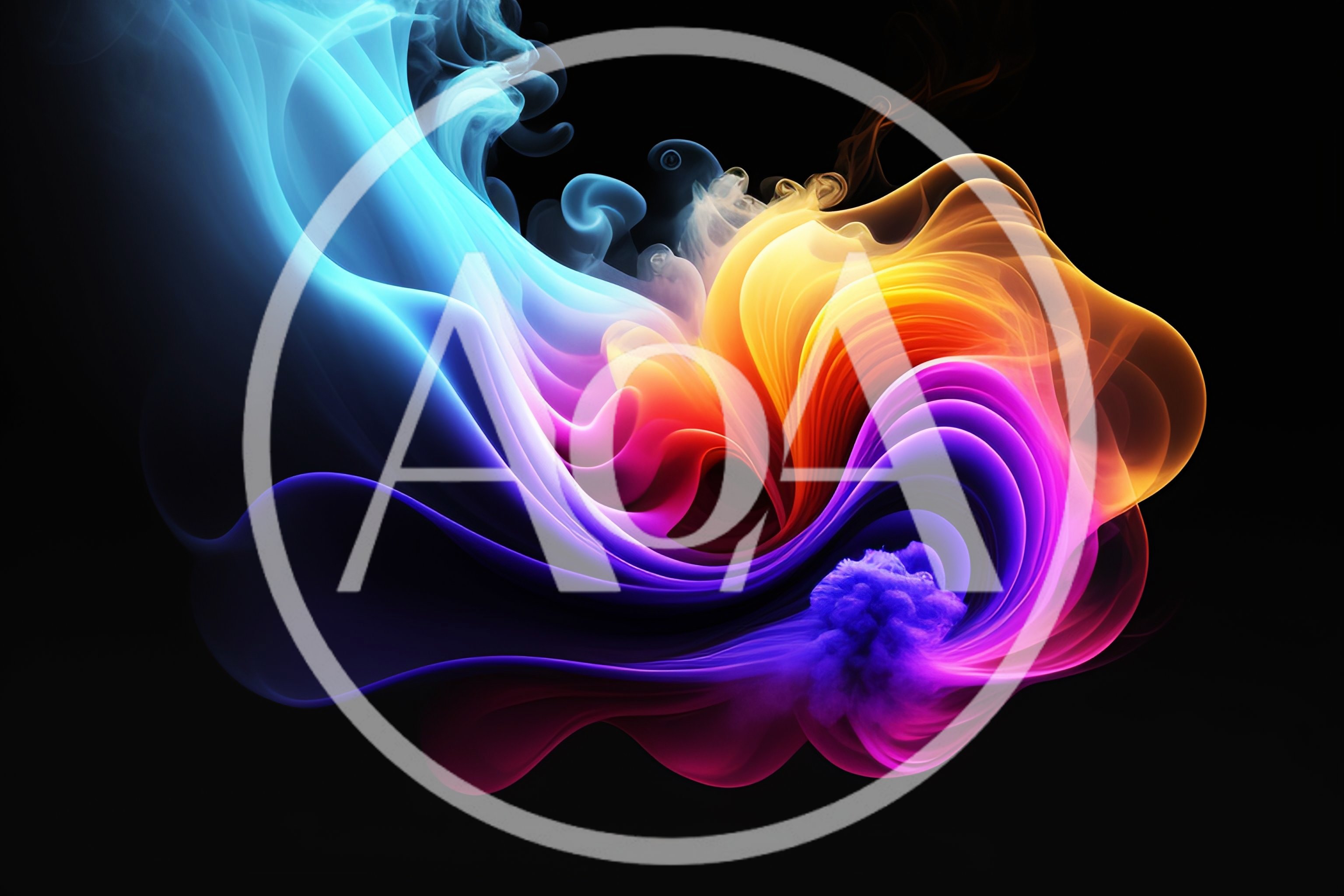 Abstract Swirling Colorful Smoke Clouds On Black Background
