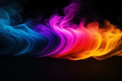 Abstract Colorful Smoke Waves On Black Background