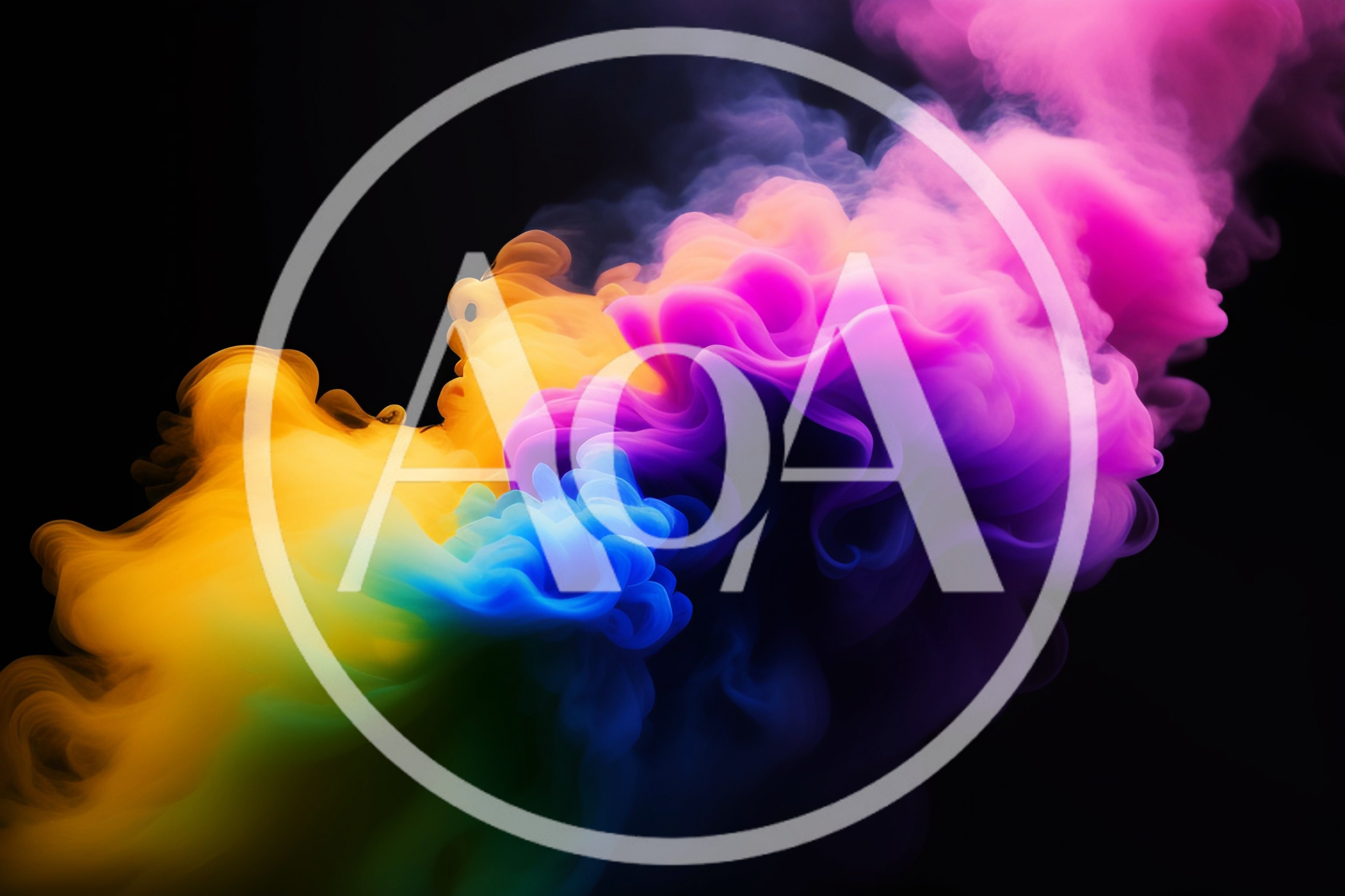 Vibrant Multicolored Smoke Clouds Swirling Against Black Background