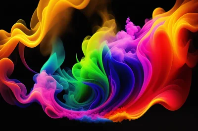 Abstract Rainbow Smoke Swirls On Black Background