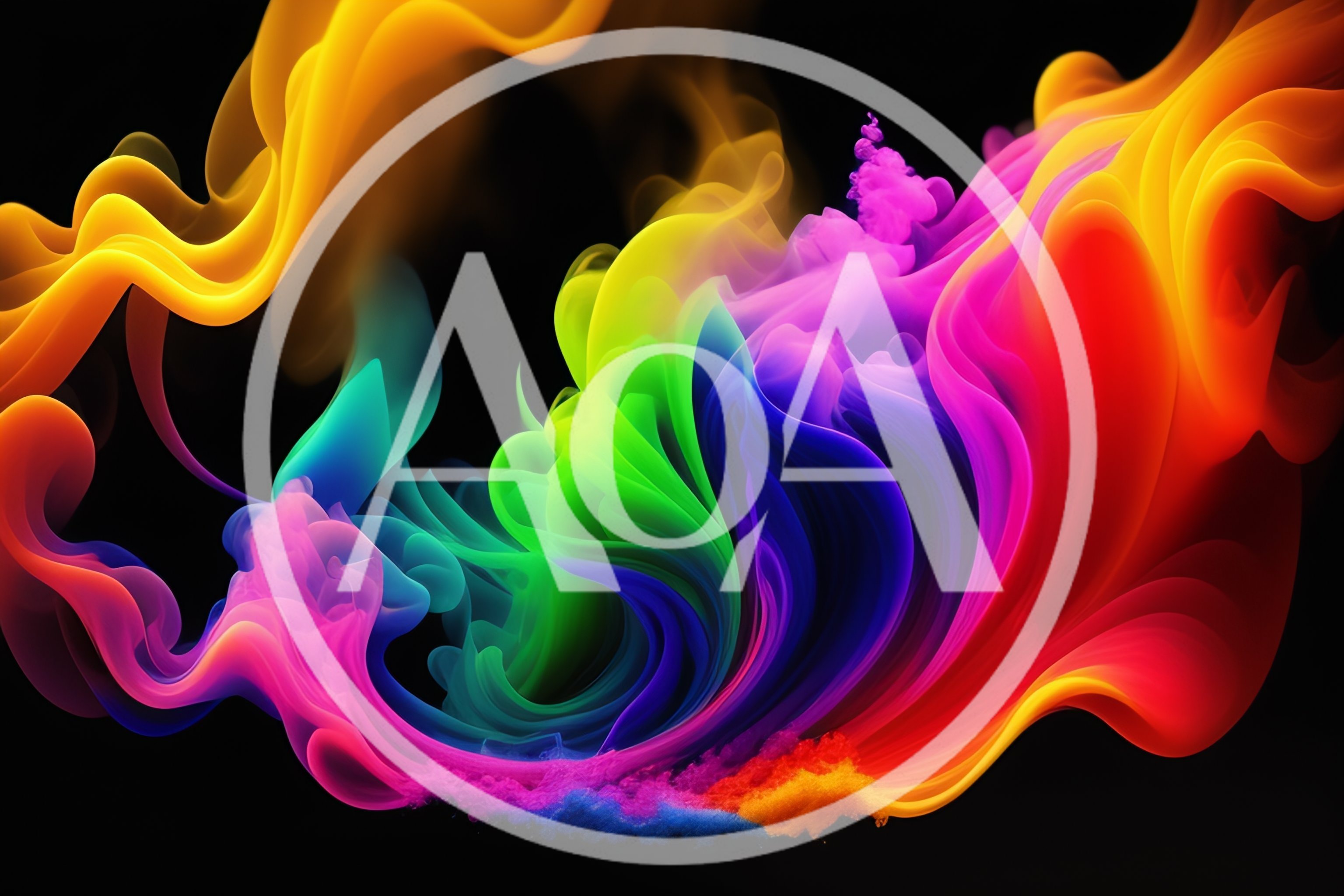 Abstract Rainbow Smoke Swirls On Black Background