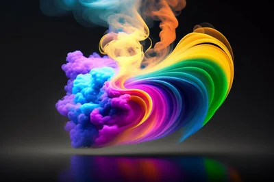 Abstract Rainbow Smoke Swirls On Black Background