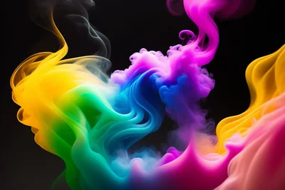 Abstract Colorful Smoke Swirls On Black Background