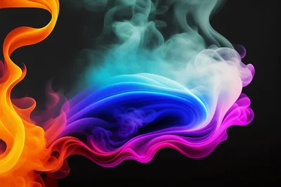 Abstract Colorful Smoke Swirls On Black Background