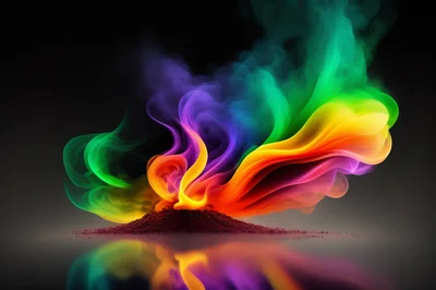 Abstract Rainbow Colored Smoke Rising From Dark Mound