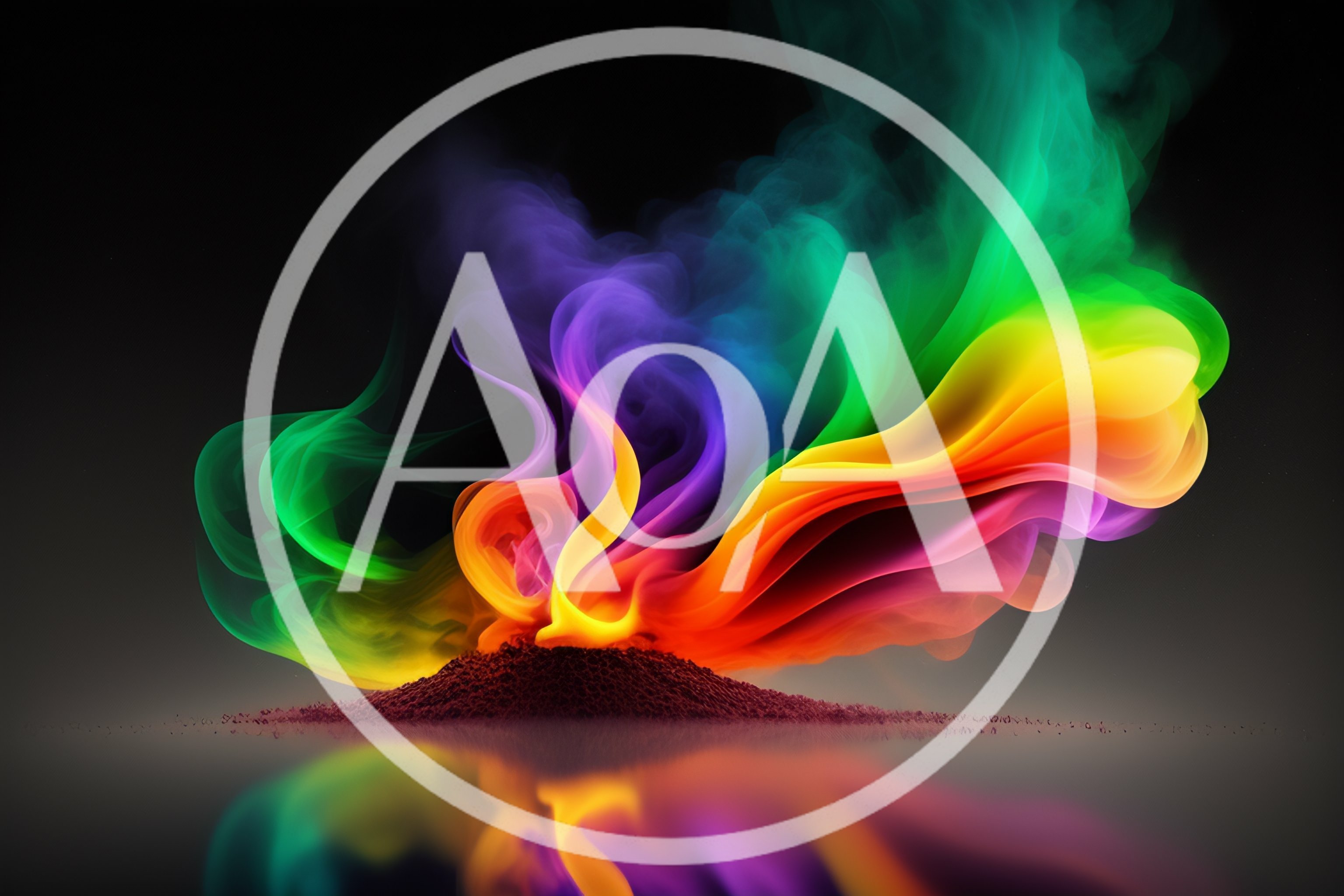 Abstract Rainbow Colored Smoke Rising From Dark Mound