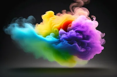 Vibrant Multi-Colored Smoke Cloud Against Dark Background