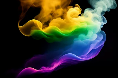 Abstract Rainbow Colored Smoke Swirls On Black Background
