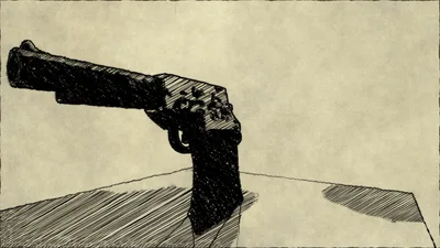 Hand-Drawn Sketch Animation Of A Revolver Rotating