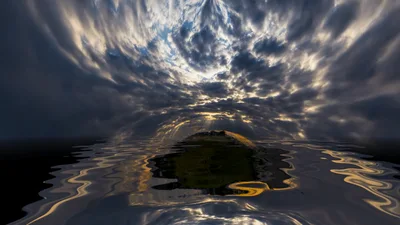 Surreal Island Floating Under Dramatic Stormy Sky