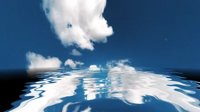 Clouds Reflecting on Rippling Water Surface