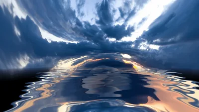 Surreal Sky Reflection Over Calm Water Surface
