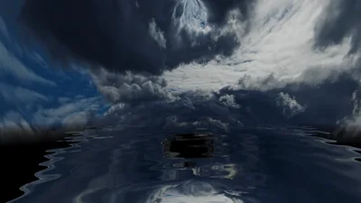Dark Stormy Clouds Reflecting Over Calm Water Surface