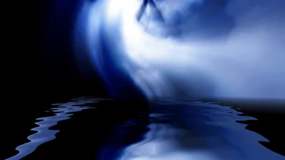 Abstract Blue Light Waves Reflecting On Water Surface