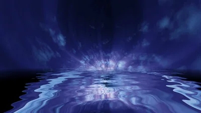 Abstract Blue Nebula Reflection Over Rippling Water