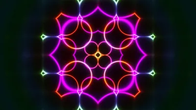 Neon Glowing Geometric Circles Pulsing in Kaleidoscope Pattern