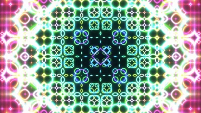 Neon Geometric Kaleidoscope Pattern Pulsing With Light