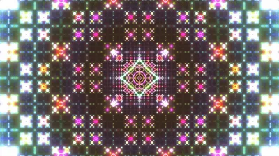 Abstract Neon Kaleidoscope Pattern Pulsing With Light