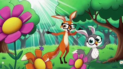 Animated Fox and Rabbit Dancing in Sunny Forest