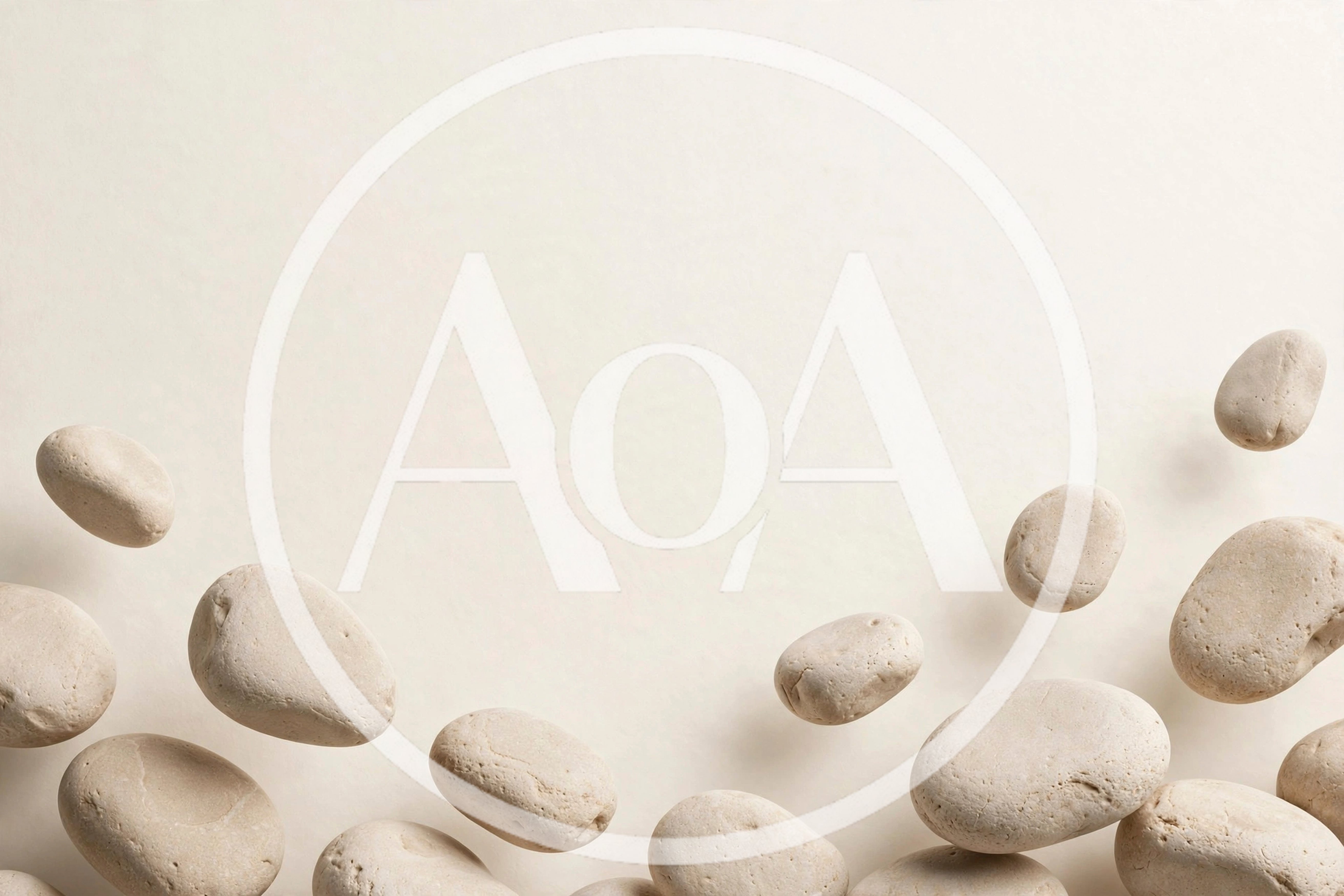 Floating Smooth Beige Pebbles On Minimalist Background