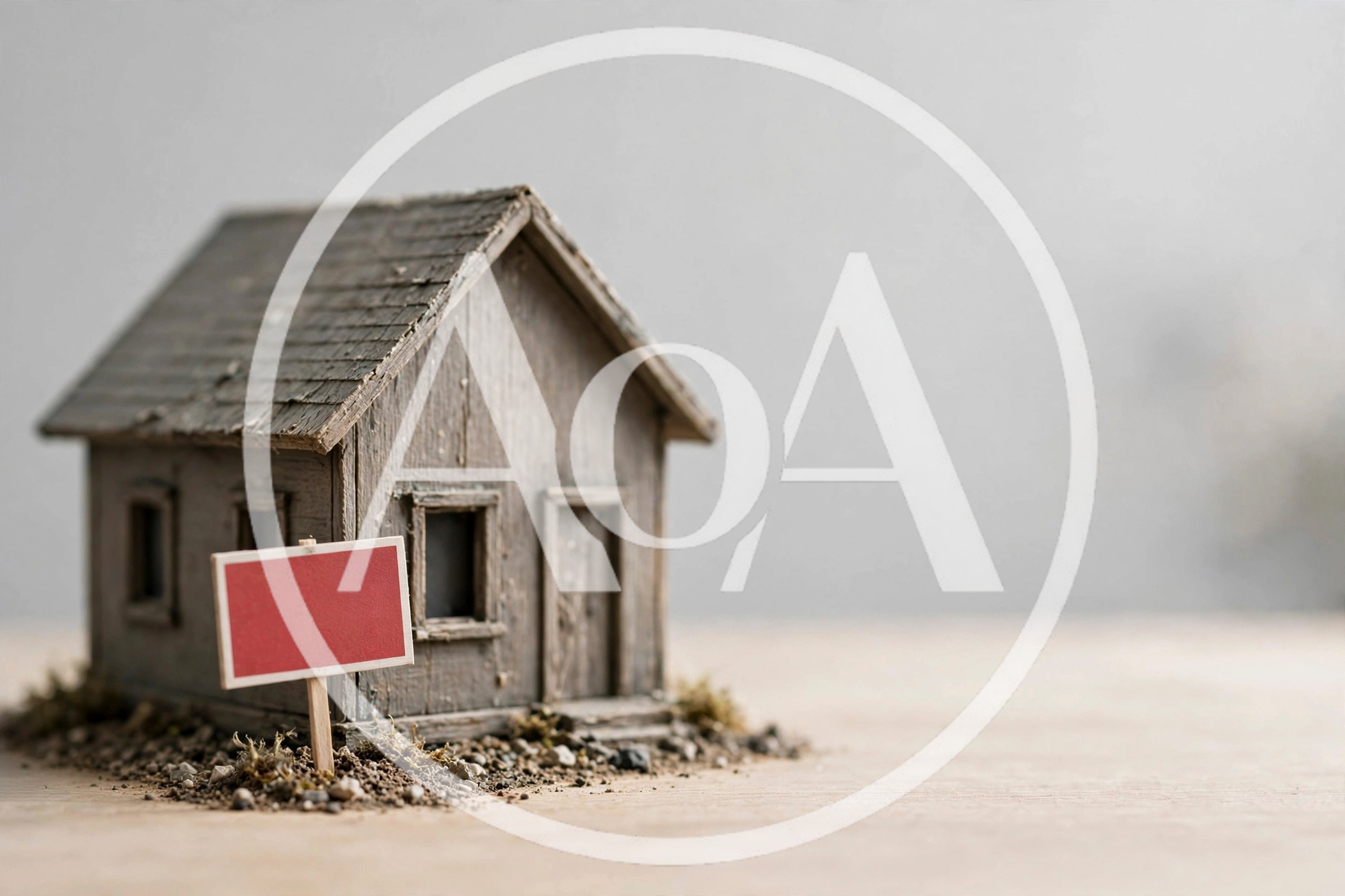 Miniature Wooden House Model With Blank Real Estate Sign