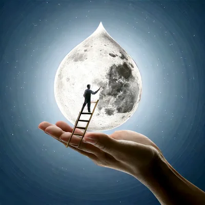 Surreal Concept Of A Person Painting The Moon