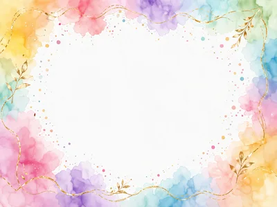 Watercolor Rainbow Background With Gold Leaf Frame